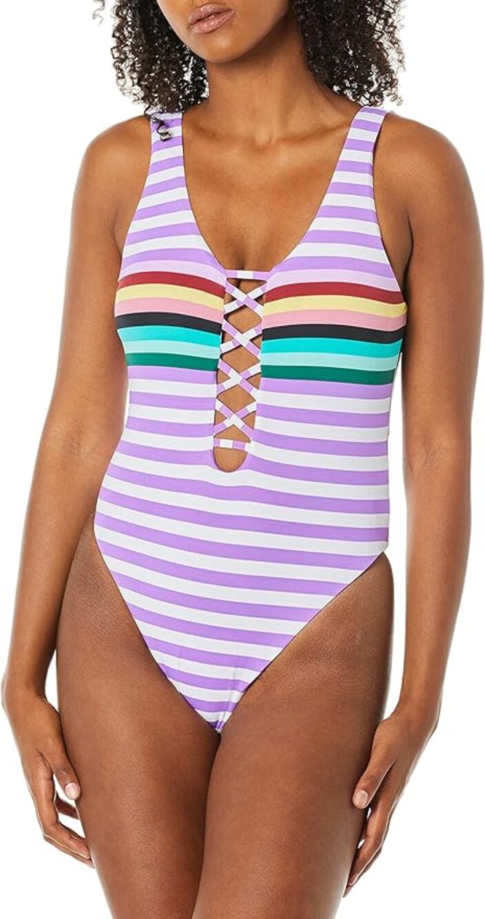 Women's Stripe Out Plunge Mio One Piece Swimsuit sz XS